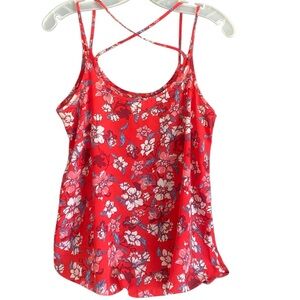 Pink Rose Red Floral Print Strappy Camisole. Size Medium